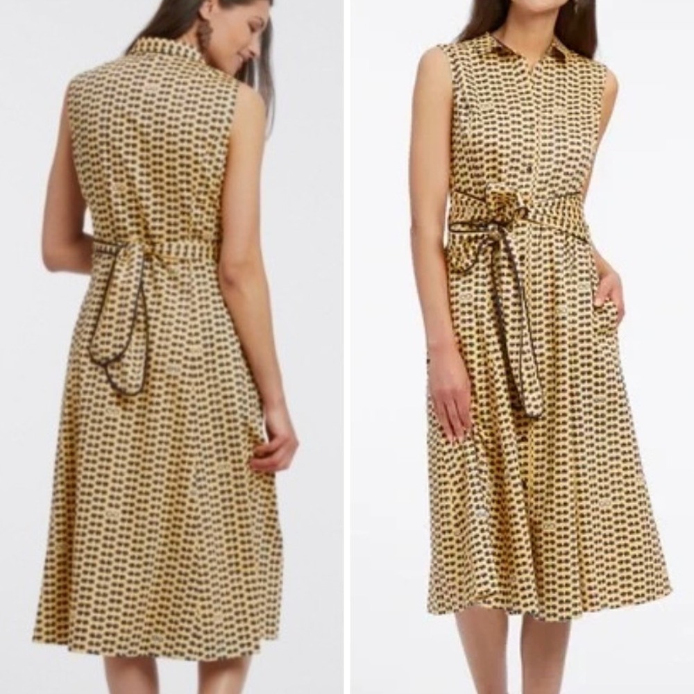 NIC+ZOE Sunglasses Print Sleeveless Belted Shirt Dress Yellow Navy Size‎ XXL